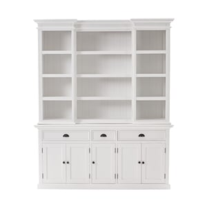 Bowery Hill Mahogany Wood Kitchen Hutch Cabinet with 5 Doors 3 Drawers in White