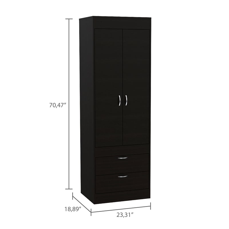 Bowery Hill Engineered Wood Black Armoire Rectangular Hanging Rod 70.4