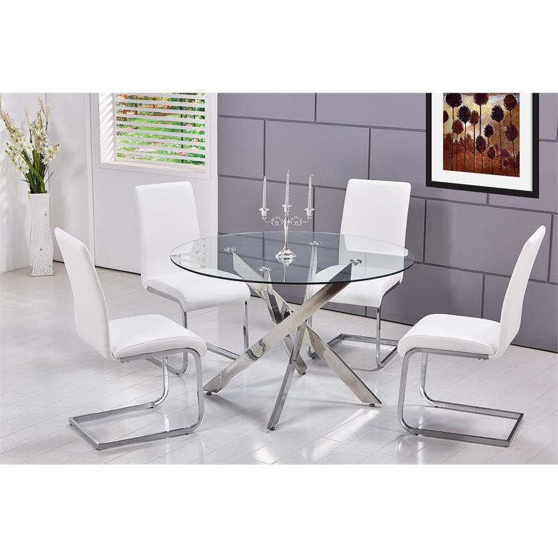 Bowery Hill Modern Round Glass Dining Table in Chrome