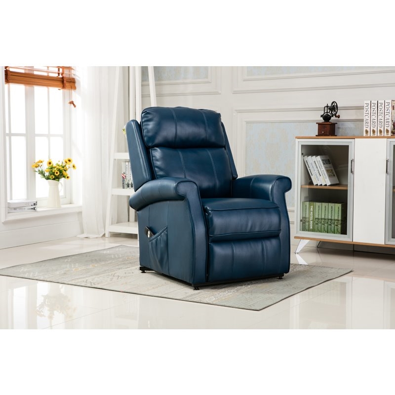 Bowery Hill Faux Leather Navy Blue Recliner Chair Rectangular Lift Function 42.5