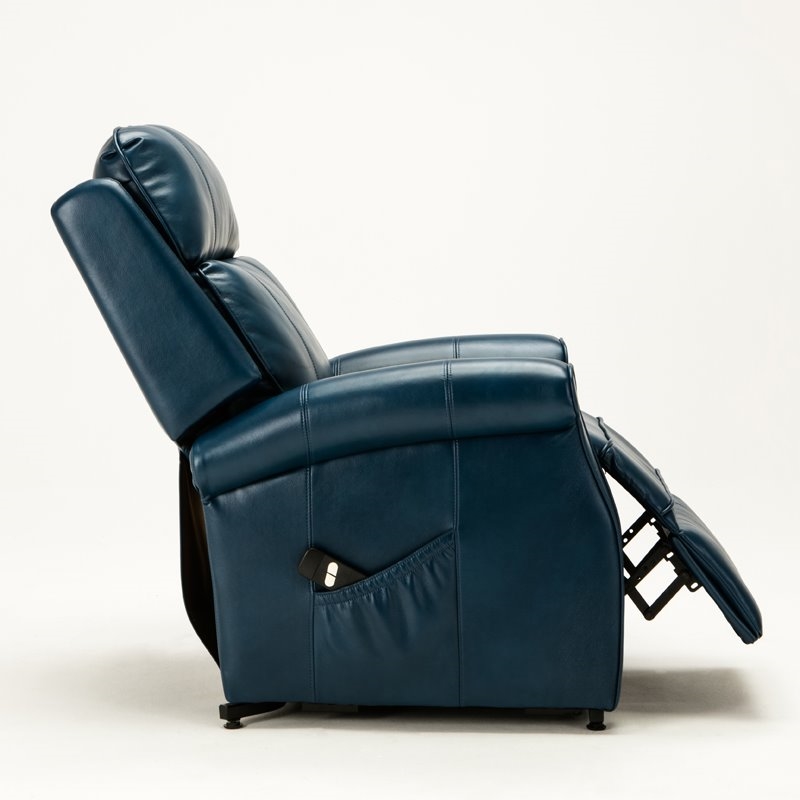 Bowery Hill Faux Leather Navy Blue Recliner Chair Rectangular Lift Function 42.5