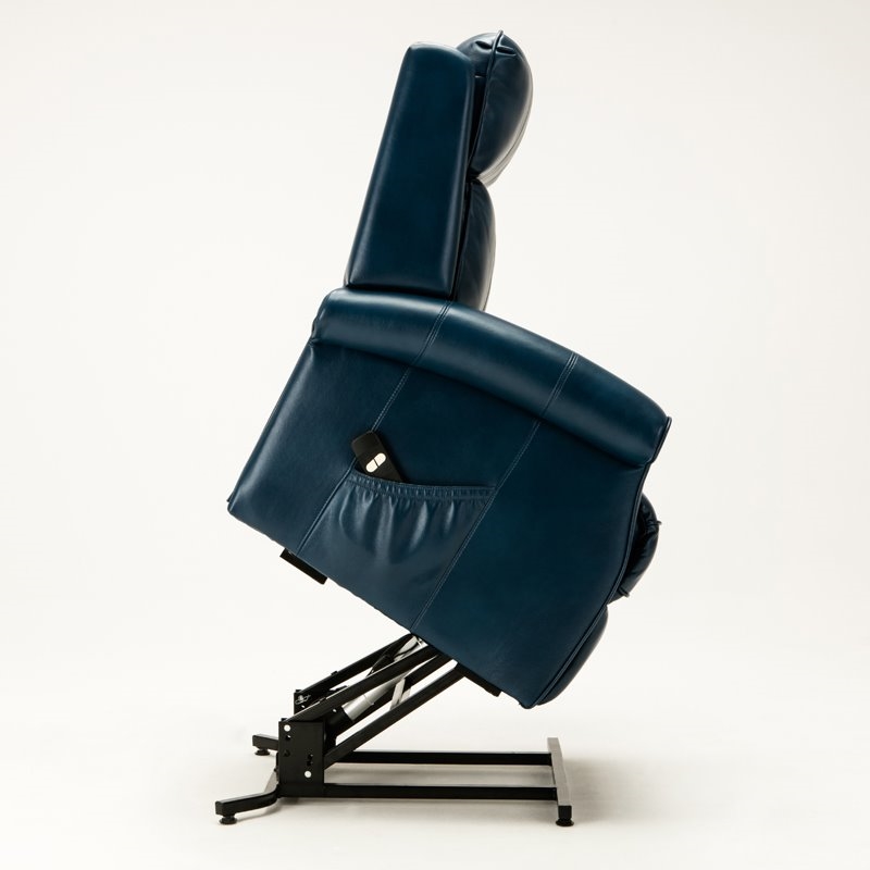 Bowery Hill Faux Leather Navy Blue Recliner Chair Rectangular Lift Function 42.5