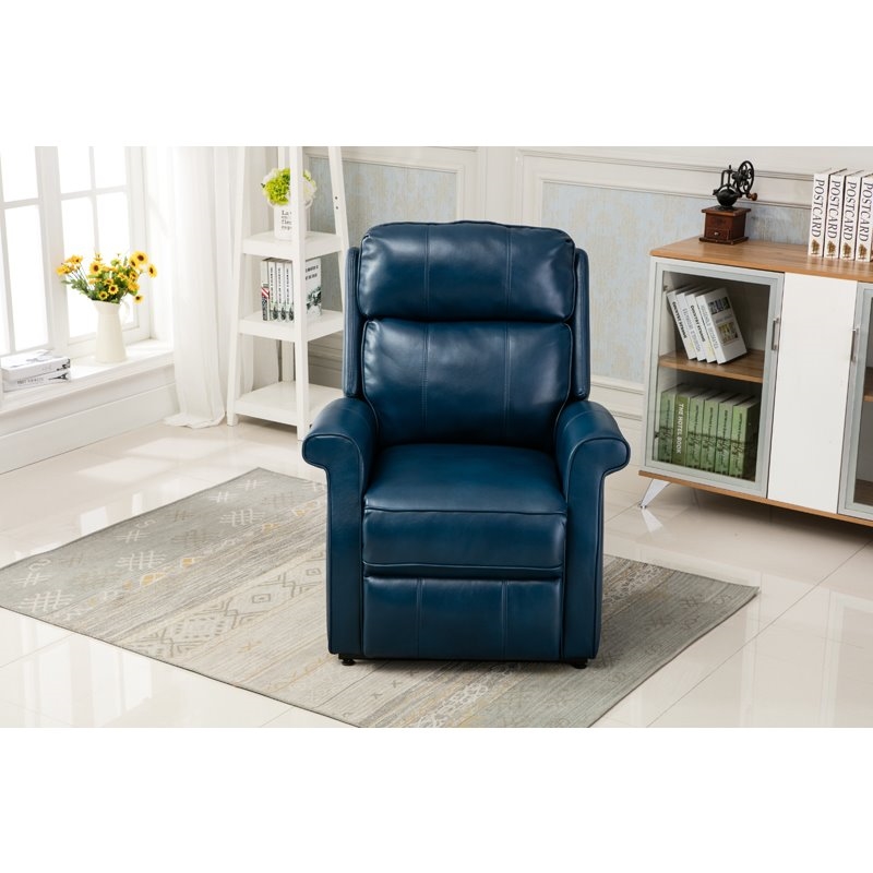 Bowery Hill Faux Leather Navy Blue Recliner Chair Rectangular Lift Function 42.5