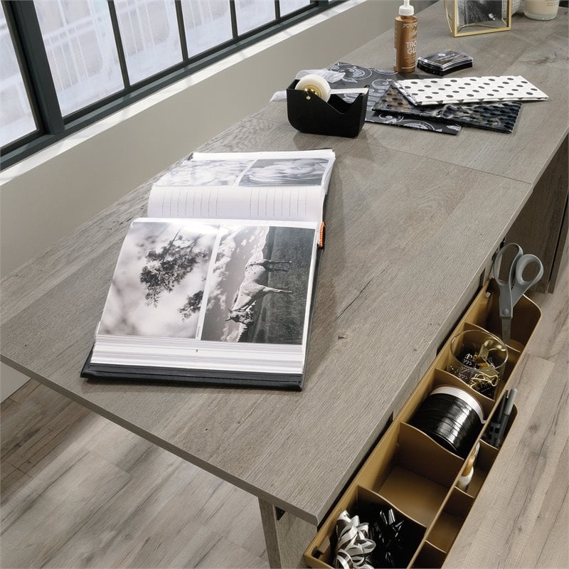 Bowery Hill Contemporary Engineered Wood Sewing Craft Table in Oak