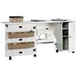 Bowery Hill Engineered Wood Drop-Leaf Sewing or Craft Table in Soft White