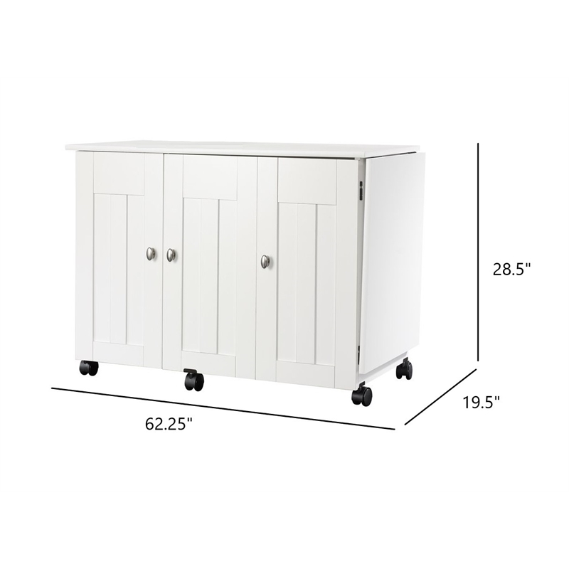Bowery Hill Engineered Wood Drop-Leaf Sewing or Craft Table in Soft White
