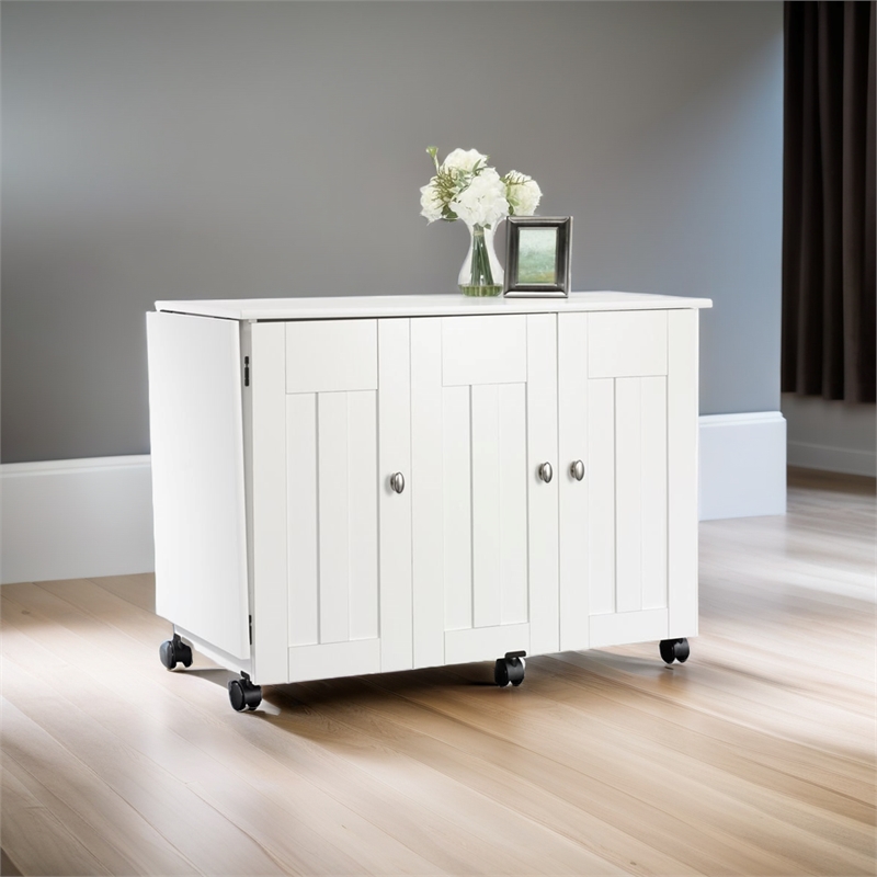 Bowery Hill Engineered Wood Drop-Leaf Sewing or Craft Table in Soft White