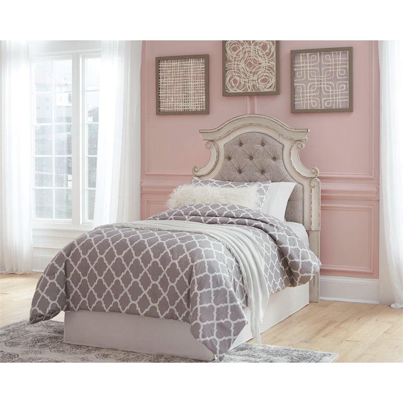 Bowery Hill Traditional Wood/Fabric Upholstered Twin Panel Headboard in White