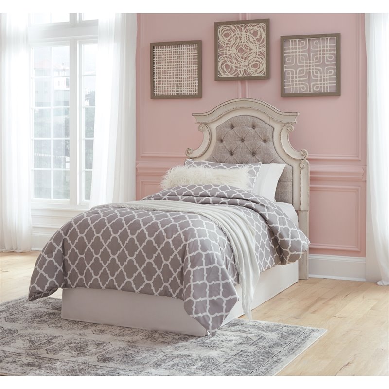 Bowery Hill Traditional Wood/Fabric Upholstered Twin Panel Headboard in White