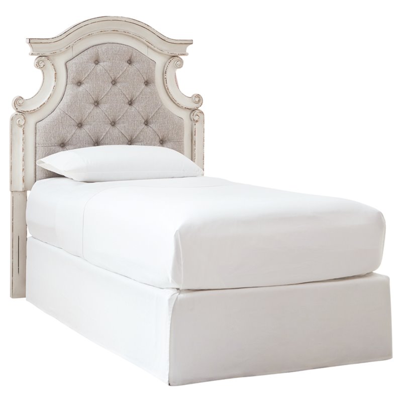 Bowery Hill Traditional Wood/Fabric Upholstered Twin Panel Headboard in White