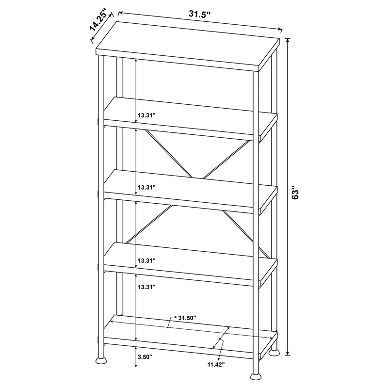 Bowery Hill 4 Shelf Bookcase in Antique Nutmeg