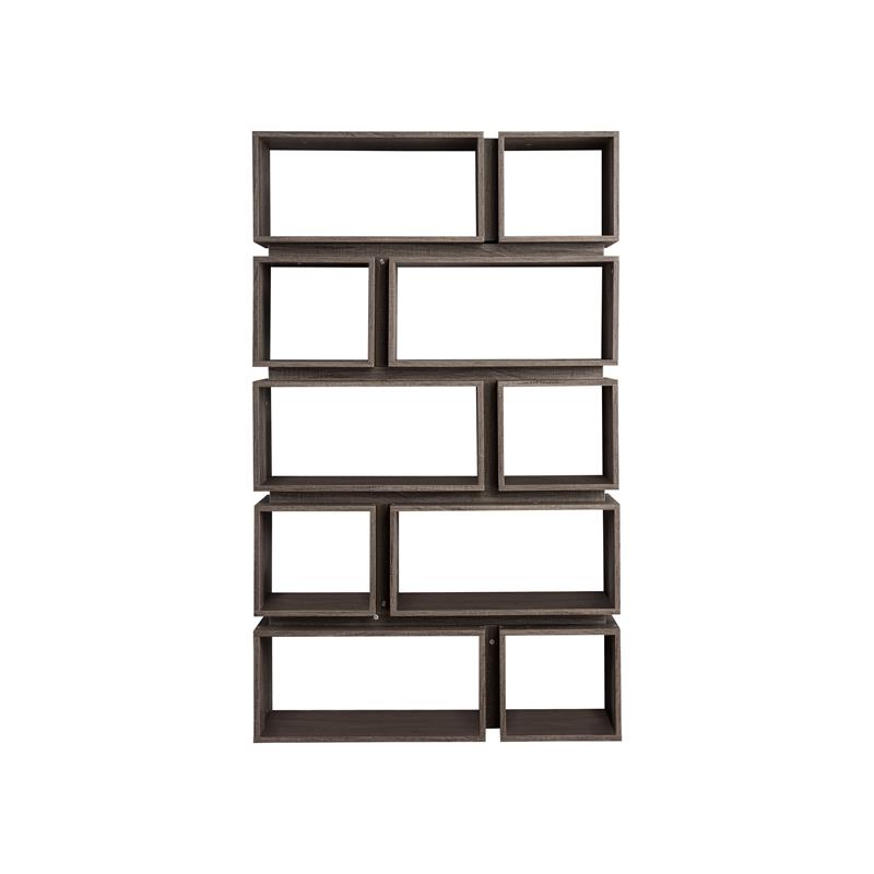 Bowery Hill Geometric Wood Bookcase in Distressed Gray