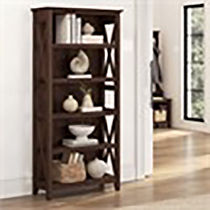 Bowery Hill Transitional 5-Shelf Wood Tall Bookcase in Bing Cherry