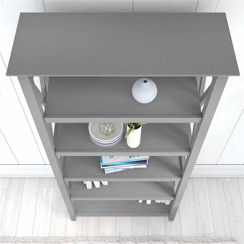 Bowery Hill 5 Shelves Coastal Wood Tall Bookcase in Cape Cod Gray