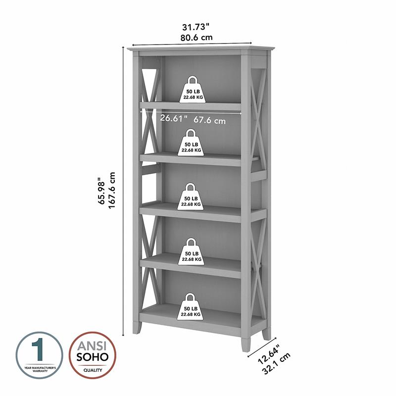 Bowery Hill 5 Shelves Coastal Wood Tall Bookcase in Cape Cod Gray