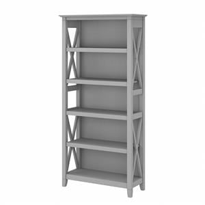 Bowery Hill 5 Shelves Coastal Wood Tall Bookcase in Cape Cod Gray