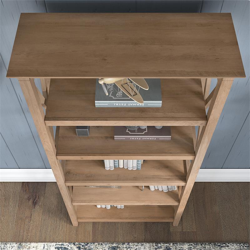 Bowery Hill 5-Shelf Coastal Wood Tall Bookcase in Reclaimed Pine