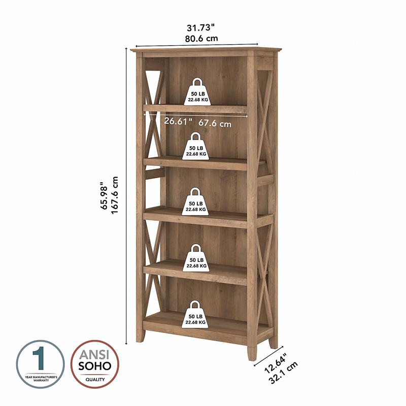 Bowery Hill 5-Shelf Coastal Wood Tall Bookcase in Reclaimed Pine