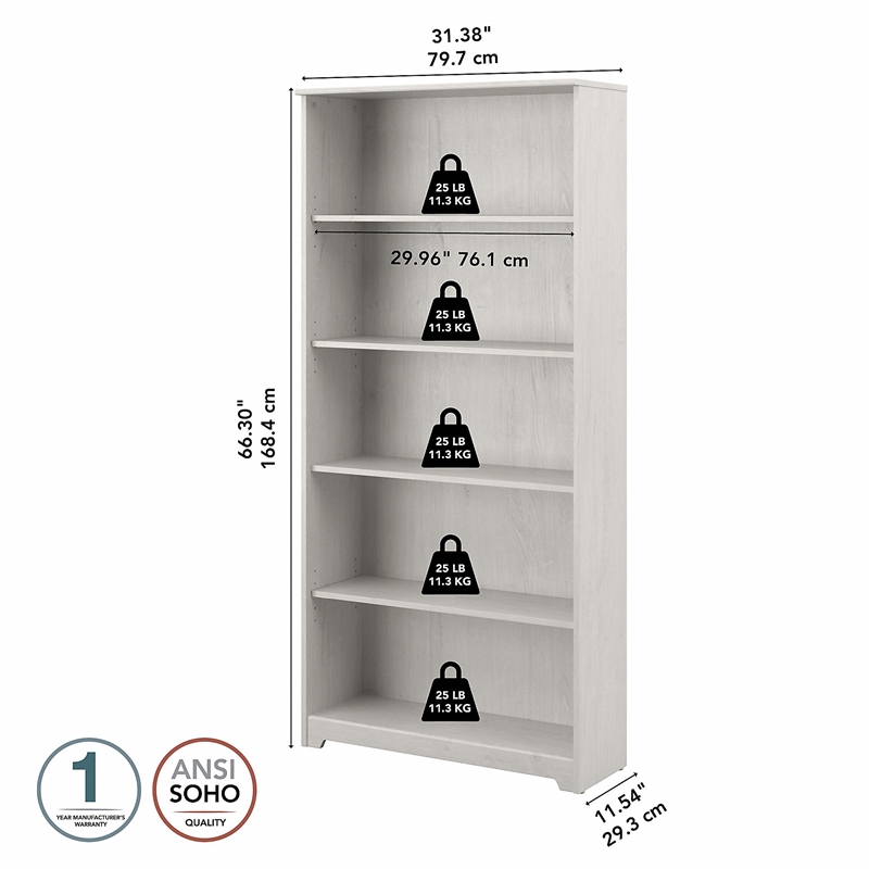 Bowery Hill 5 Shelf Tall Bookcase in Linen White Oak - Engineered Wood