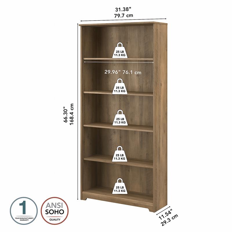 Bowery Hill Tall 5 Shelf Bookcase in Reclaimed Pine - Engineered Wood
