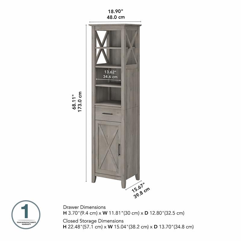 Bowery Hill Tall Bathroom Storage Cabinet in Driftwood Gray - Engineered Wood