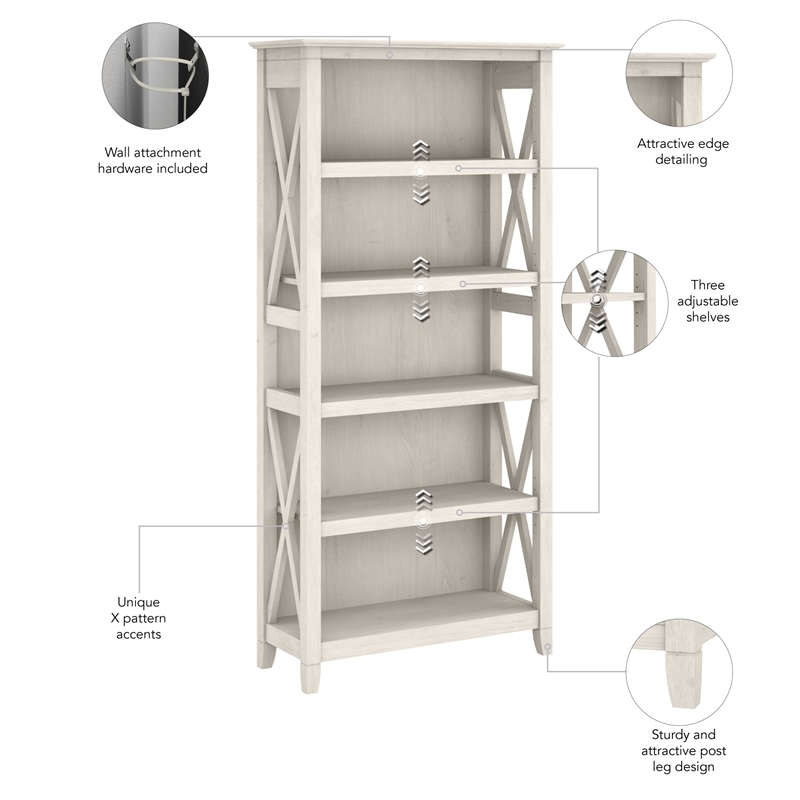 Bowery Hill Engineered Wood Line White Oak Bookcase Tall 5-Shelf Rectangular 65.98