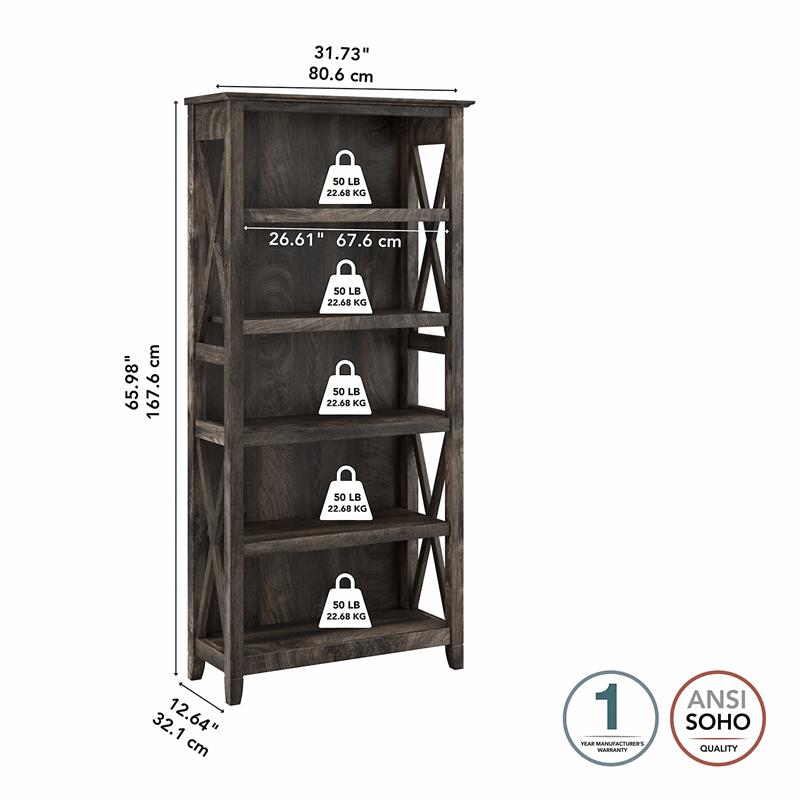 Bowery Hill 5 Shelves Coastal Wood Tall Bookcase in Dark Gray