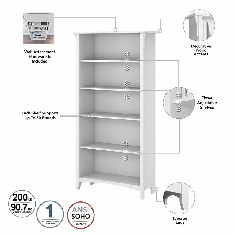 Bowery Hill Wood Pure White and Shiplap Gray Bookcase Rectangular Tall 32