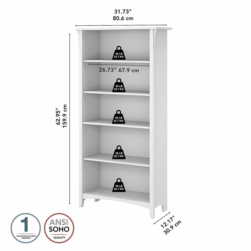 Bowery Hill Wood Pure White and Shiplap Gray Bookcase Rectangular Tall 32
