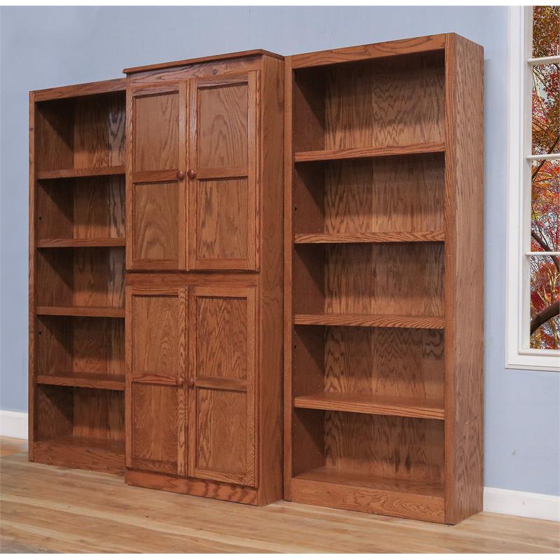 Bowery Hill Wood Dry Oak Bookcase Wall Rectangular Adjustable Shelves 72