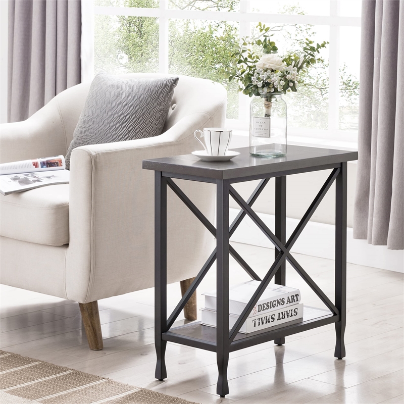 Bowery Hill Chisel & Forge Wood Narrow End Table in Smoky Gray Oak