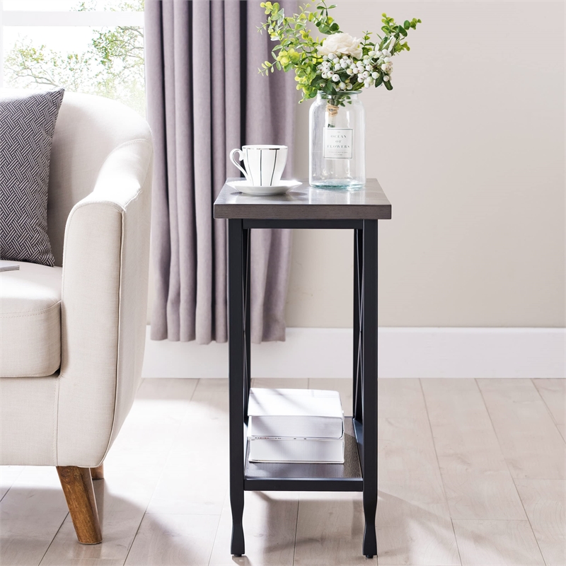 Bowery Hill Chisel & Forge Wood Narrow End Table in Smoky Gray Oak