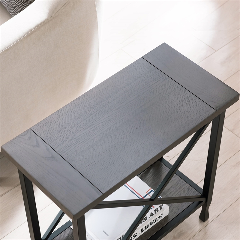 Bowery Hill Chisel & Forge Wood Narrow End Table in Smoky Gray Oak