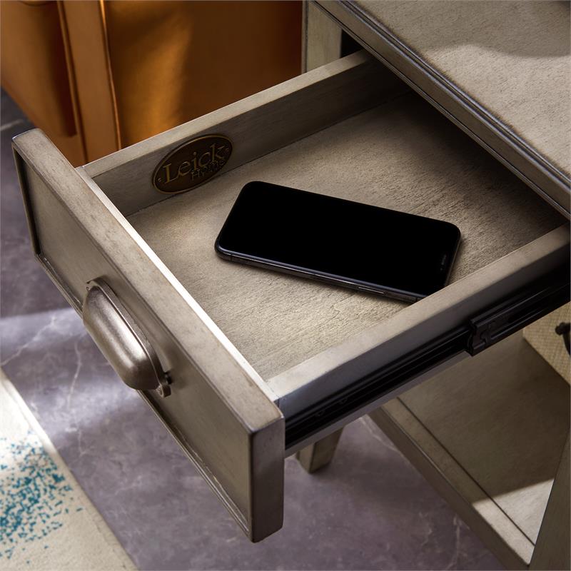 Bowery Hill Solid Wood Drawer End Table in Smoke Gray