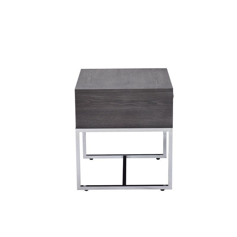 Bowery Hill Transitional End Table in Gray Oak and Chrome