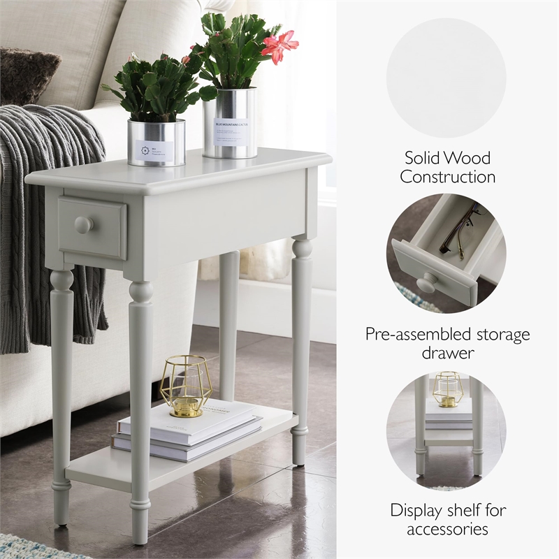 Bowery Hill Narrow Wood End Table with Shelf in Silky Painted