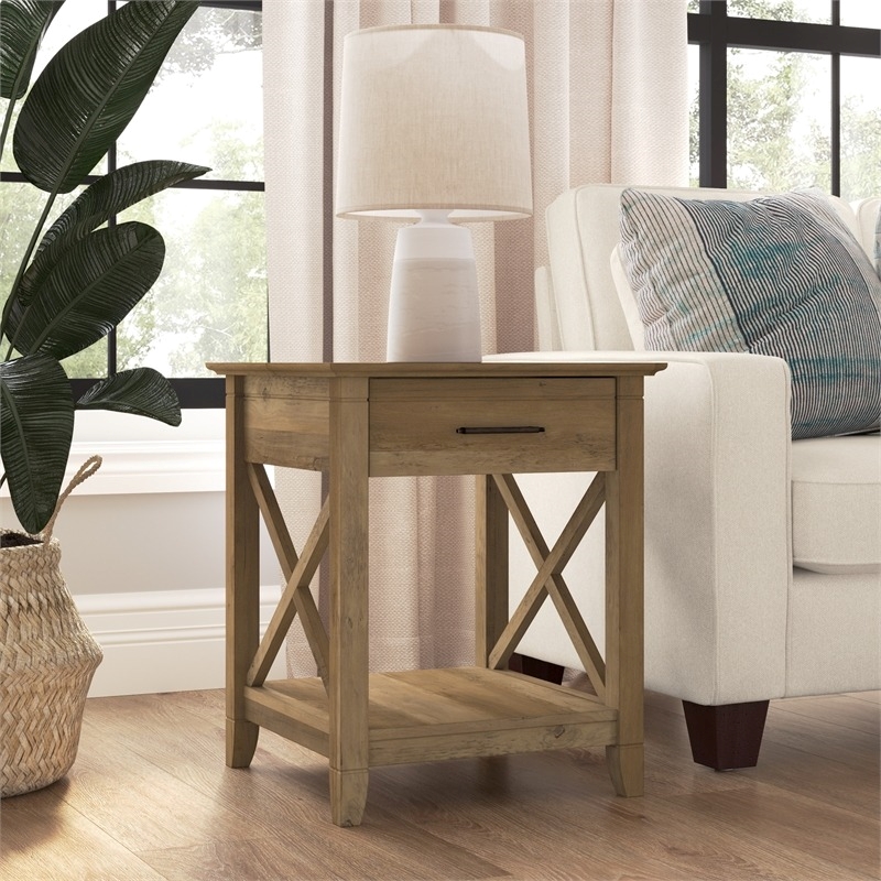 Bowery Hill Contemporary Engineered Wood End Table with Storage in Pine