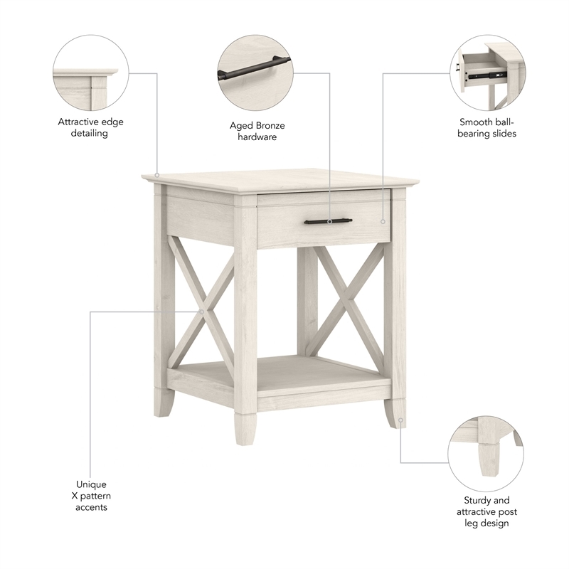 Bowery Hill Engineered Wood White End Table Rectangular Storage 20