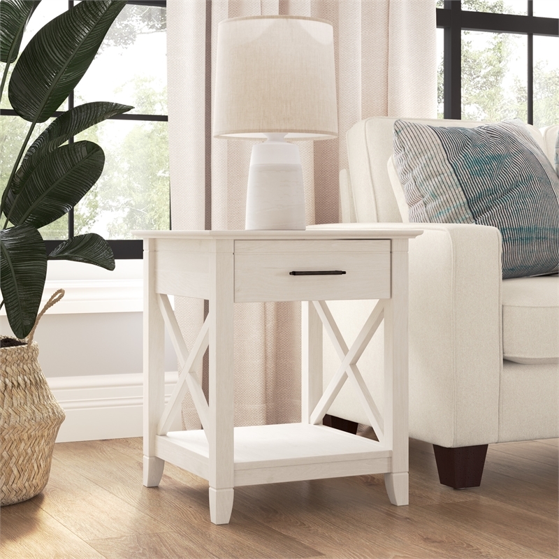 Bowery Hill Engineered Wood White End Table Rectangular Storage 20