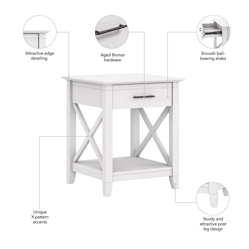 Bowery Hill Farmhouse Engineered Wood End Table with Storage in White