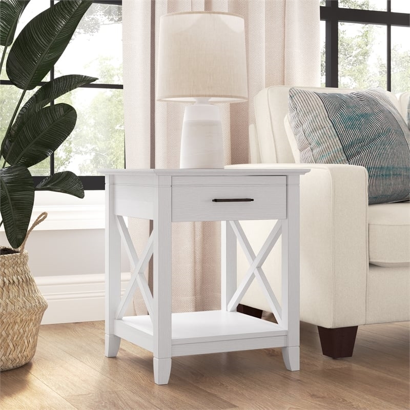 Bowery Hill Farmhouse Engineered Wood End Table with Storage in White