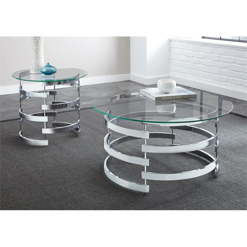 Bowery Hill Glass Top Chrome Round End Table 25