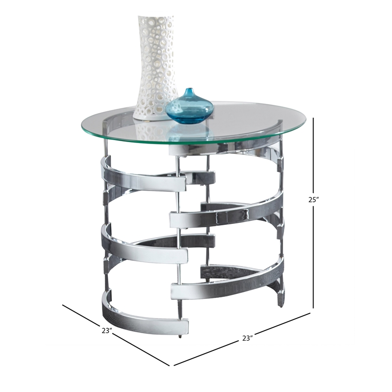 Bowery Hill Glass Top Chrome Round End Table 25