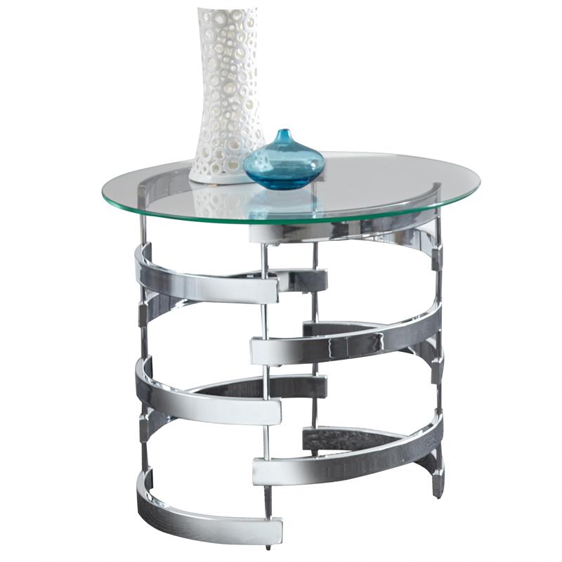 Bowery Hill Glass Top Chrome Round End Table 25