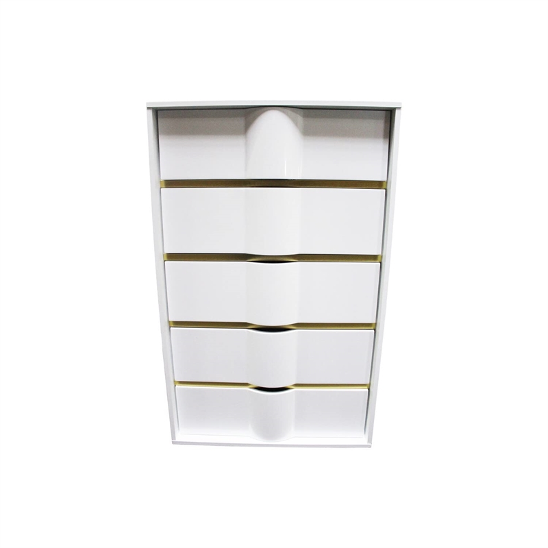 Bowery Hill 5-Drawer Wood Bedroom Chest in Whiteand Gold Trim