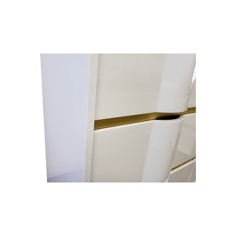 Bowery Hill 5-Drawer Wood Bedroom Chest in Whiteand Gold Trim