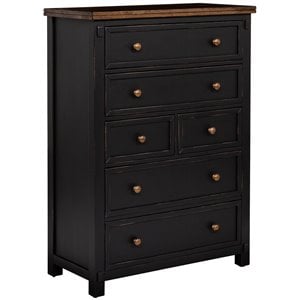 Bowery Hill Solid Wood Black Chest Tall 6 Drawer 52.25&quot