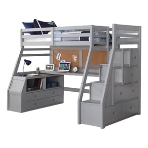 Bowery Hill Modern Wood Twin Size Loft Bed with Storage in Gray