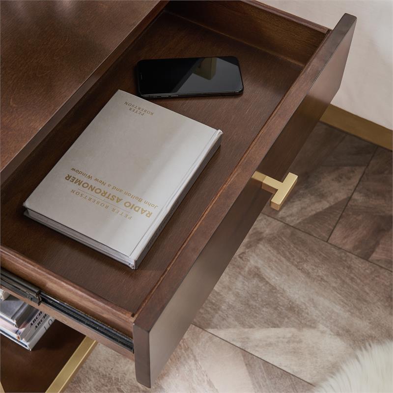 Bowery Hill Contemporary Wood Nightstand with Top AC/USB Charging in Brown