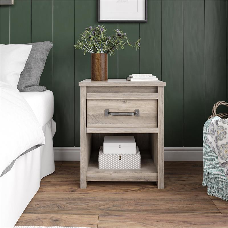 Bowery Hill One Drawer Nightstand in Gray Oak